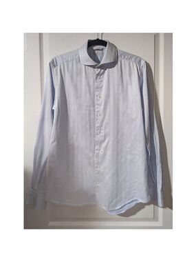 Suitsupply | Men’s Dress Shirt 15.75 Long /40 Blue Herringbone Two Ply Cotton